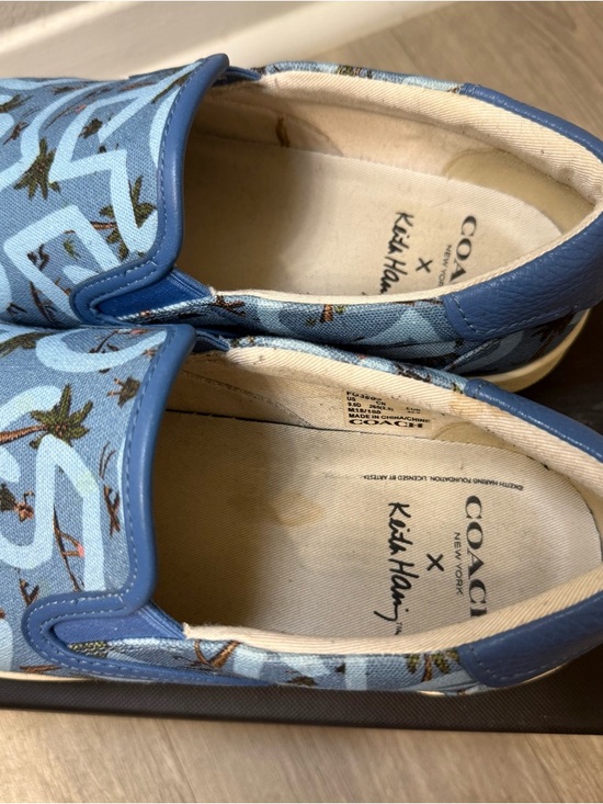COACH x Keith Haring Light Blue Canvas Slip-On Sneakers - Picture 2 of 5